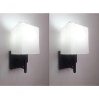 Kit-2 Arandela Quadrada Md-2019 Preto C- Inter Liga E Desl Cúpula Em Tecido Branco - Bivolt - 3