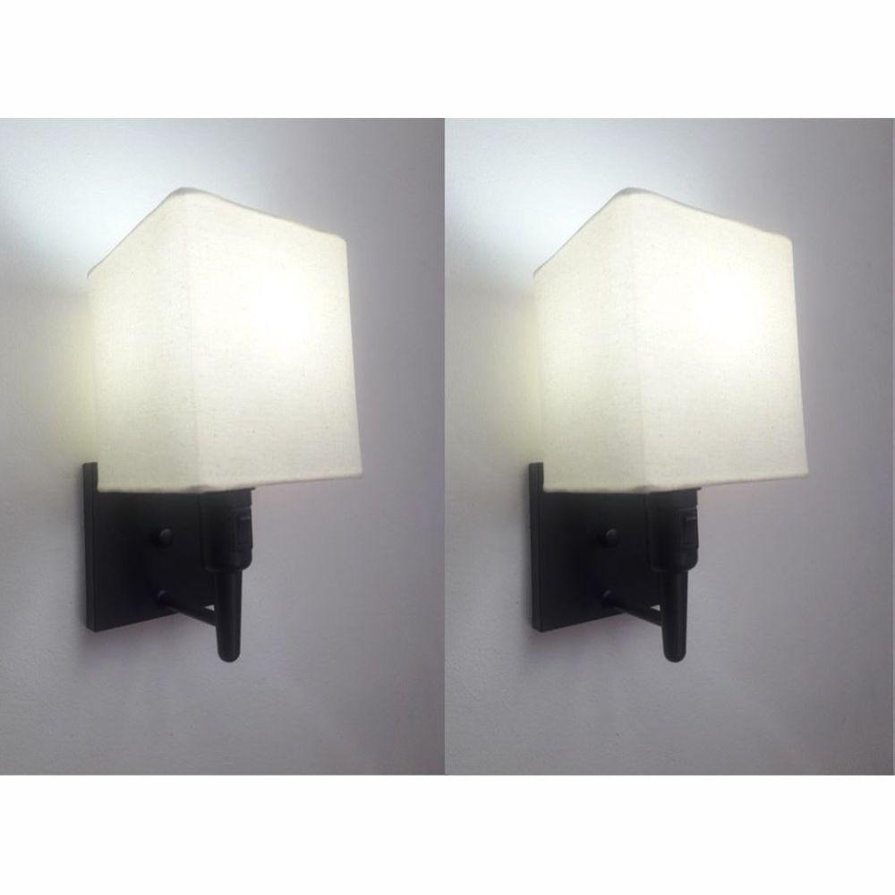 Kit-2 Arandela Quadrada Md-2019 Preto C- Inter Liga E Desl Cúpula Em Tecido Algodão Crú - Bivolt - 1