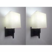 Kit-2 Arandela Quadrada Md-2019 Preto C- Inter Liga E Desl Cúpula Em Tecido Algodão Crú - Bivolt - 1