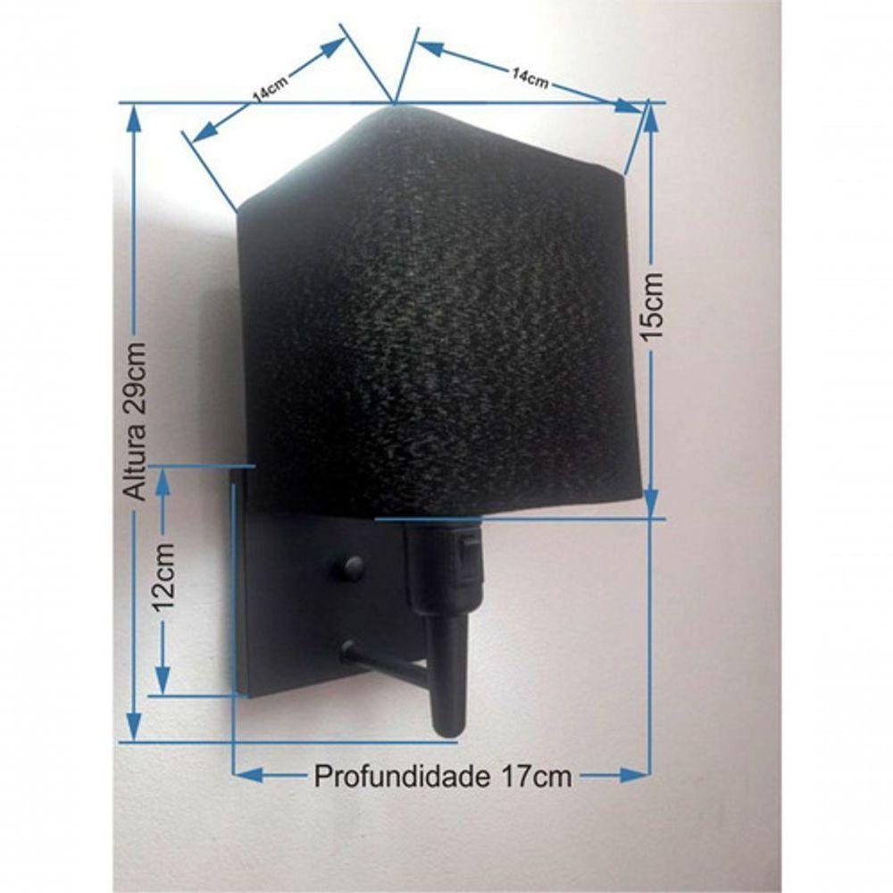 Kit-2 Arandela Quadrada Md-2019 Preto C- Inter Liga E Desl Cúpula Em Tecido Preto - Bivolt - 4