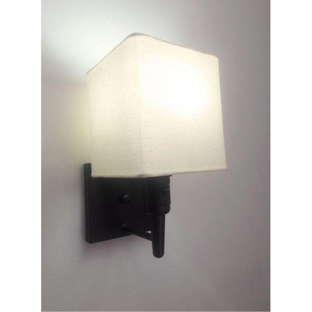 Arandela Quadrada Md-2019 Preto C- Inter Liga E Desl Cúpula Em Tecido Algodão Crú - Bivolt - 1