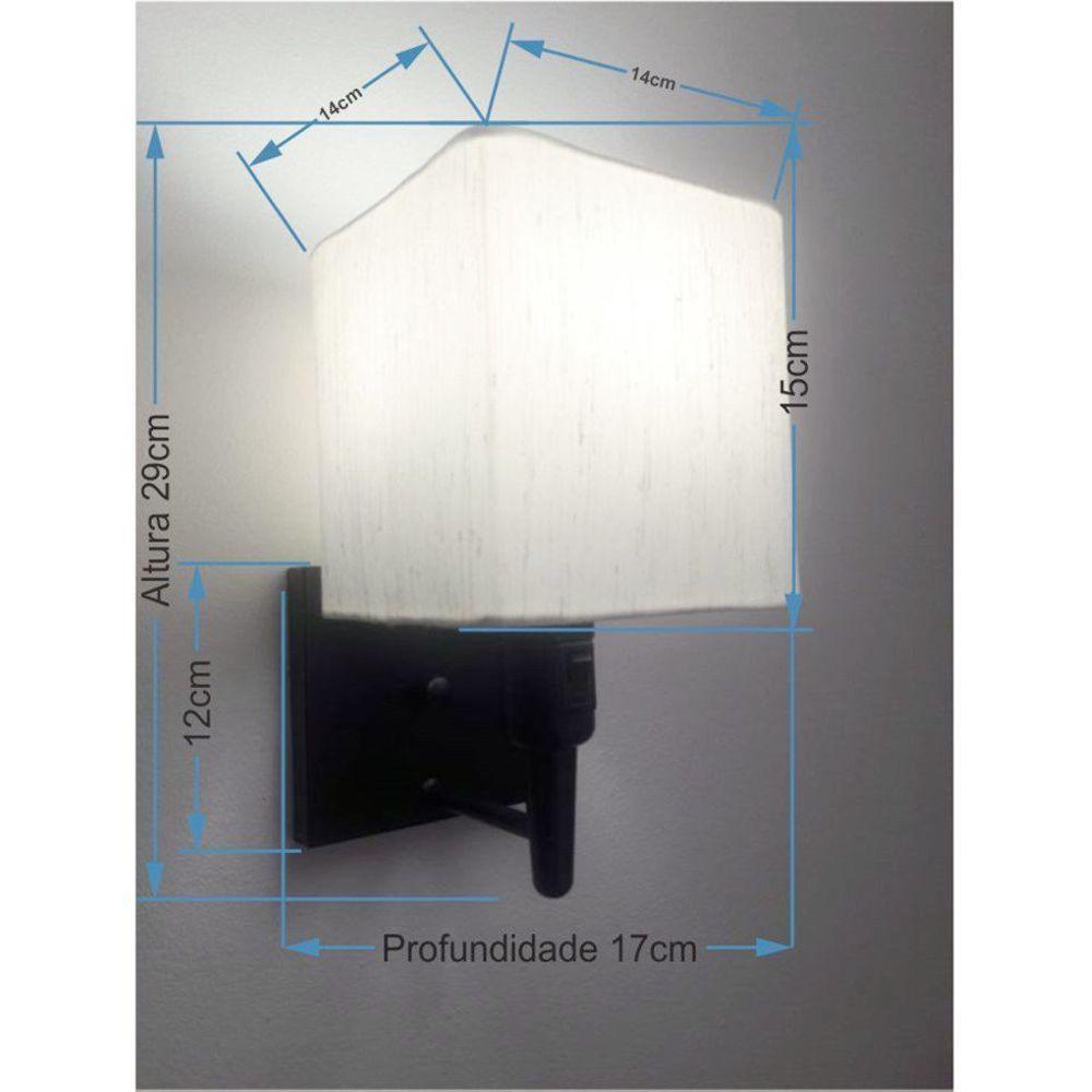 Arandela Quadrada Md-2019 Preto C- Inter Liga E Desl Cúpula Em Tecido Linho Bege - Bivolt - 2