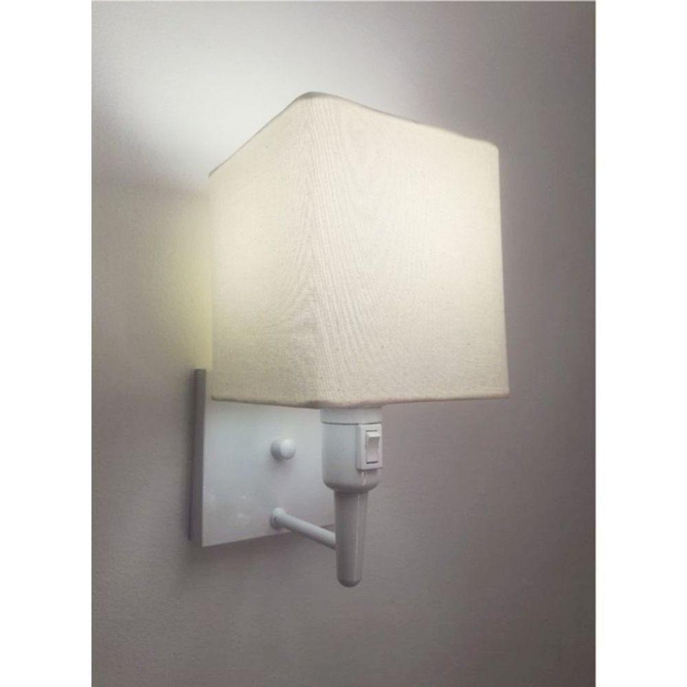 Arandela Quadrada Vivare Md-2019 Base Branco Com Interruptor Cúpula Em Tecido - Bivolt Branco-algodão-crú 127-220v - 1