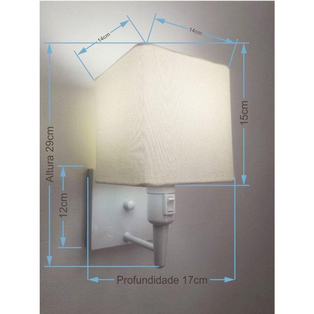 Arandela Quadrada Vivare Md-2019 Base Branco Com Interruptor Cúpula Em Tecido - Bivolt Branco-algodão-crú 127-220v - 2
