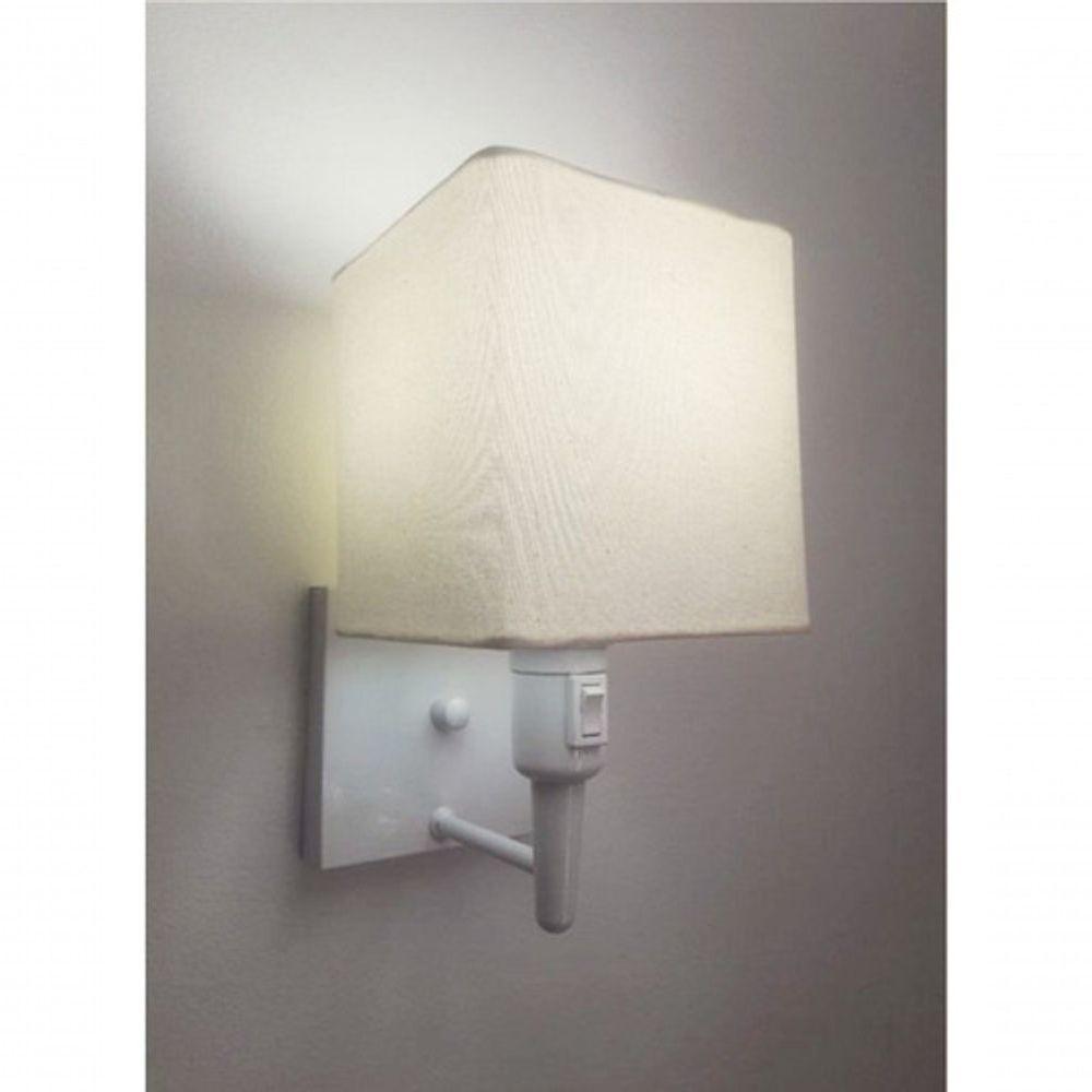 Arandela Quadrada Vivare Md-2019 Base Branco Com Interruptor Cúpula Em Tecido - Bivolt Branco-algodão-crú 127-220v - 3