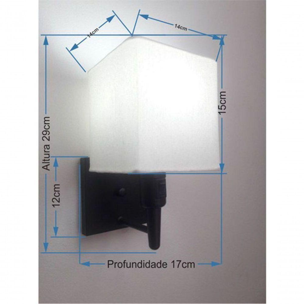 Arandela Quadrada Md-2019 Preto C- Inter Liga E Desl Cúpula Em Tecido Branco - Bivolt - 4