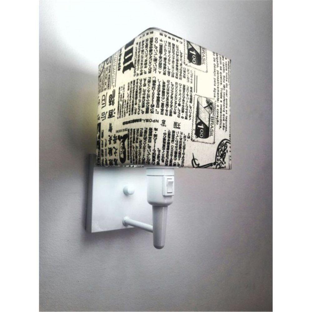 Arandela Quadrada Md-2019 Branco C- Inter Liga E Desl Cúpula Em Tecido Ny-jornal - Bivolt - 1