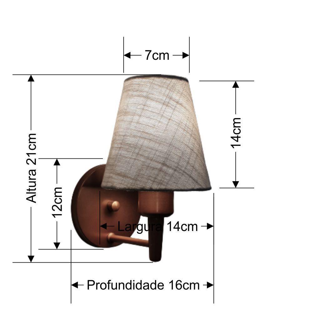 Arandela Cone Md-2004 Base Cobre Cúpula Em Tecido 14-14x07cm Rustico Cinza - Bivolt - 3