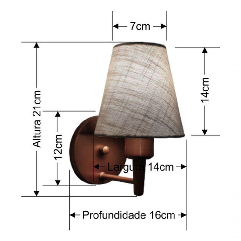 Arandela Cone Md-2004 Base Cobre Cúpula Em Tecido 14-14x07cm Rustico Cinza - Bivolt - 7