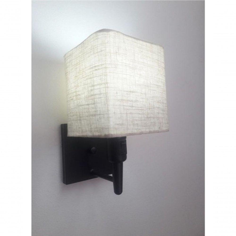 Arandela Quadrada Vivare Md-2019 Base Preto Com Interruptor Cúpula Em Tecido - Bivolt Preto-rustico-bege1 127-220v - 4