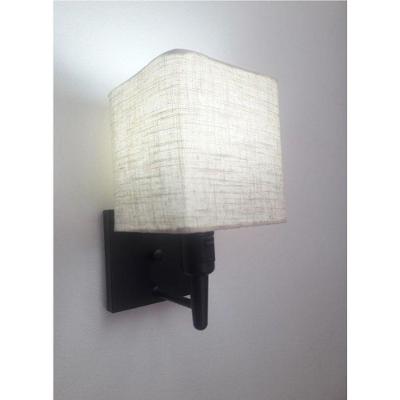 Arandela Quadrada Vivare Md-2019 Base Preto Com Interruptor Cúpula Em Tecido - Bivolt Preto-rustico-bege1 127-220v