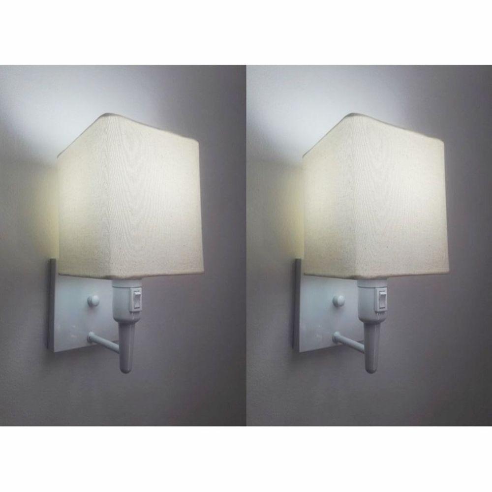 Kit-2 Arandela Quadrada Md-2019 Branco C- Inter Liga E Desl Cúpula Em Tecido Algodão Crú - Bivolt - 1