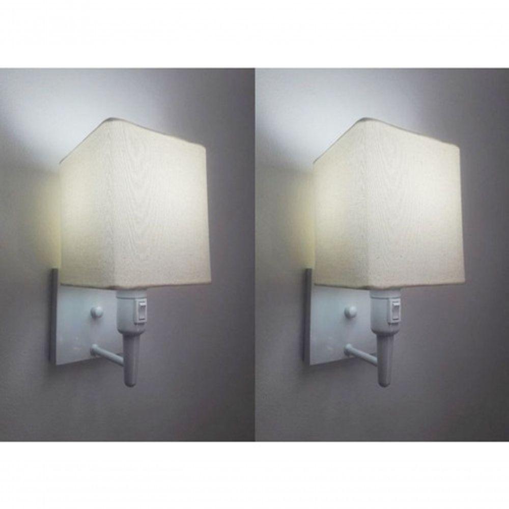 Kit-2 Arandela Quadrada Md-2019 Branco C- Inter Liga E Desl Cúpula Em Tecido Algodão Crú - Bivolt - 3