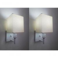 Kit-2 Arandela Quadrada Md-2019 Branco C- Inter Liga E Desl Cúpula Em Tecido Algodão Crú - Bivolt - 3