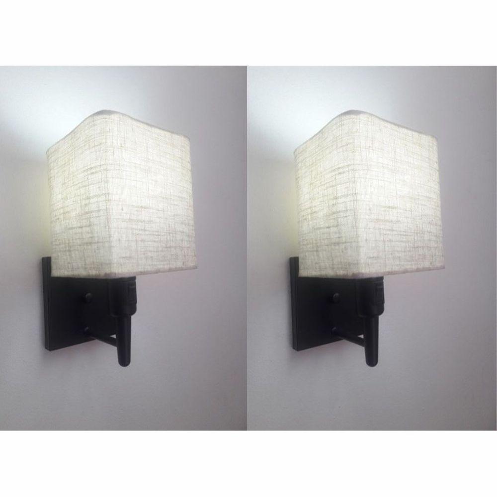 Kit-2 Arandela Quadrada Md-2019 Preto C- Inter Liga E Desl Cúpula Rustico Bege - Bivolt - 1