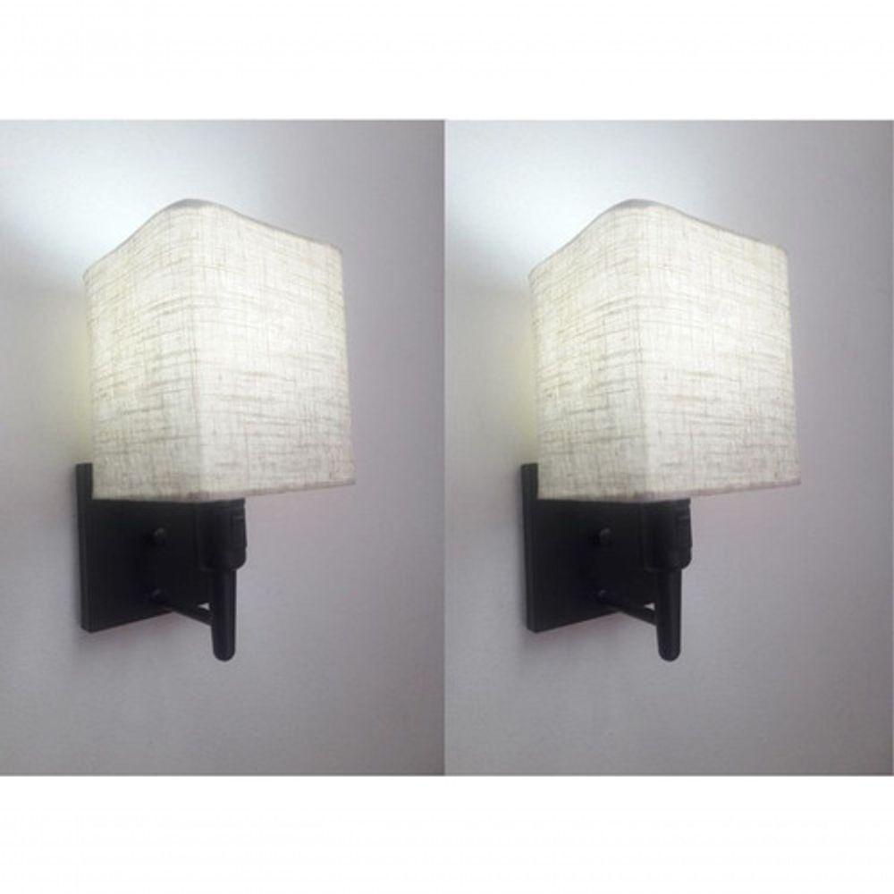 Kit-2 Arandela Quadrada Md-2019 Preto C- Inter Liga E Desl Cúpula Rustico Bege - Bivolt - 3