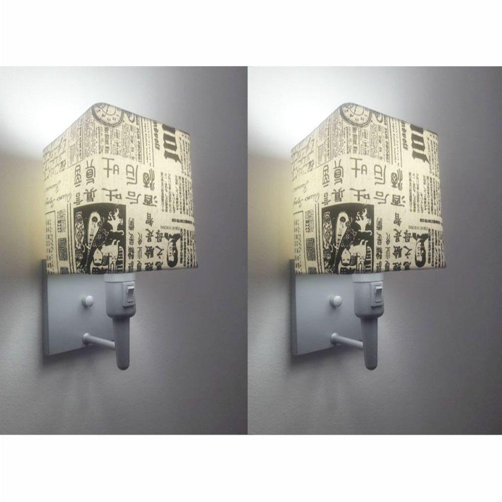 Kit-2 Arandela Quadrada Md-2019 Cinza C- Inter Liga E Desl Cúpula Em Tecido Ny-jornal - Bivolt - 1