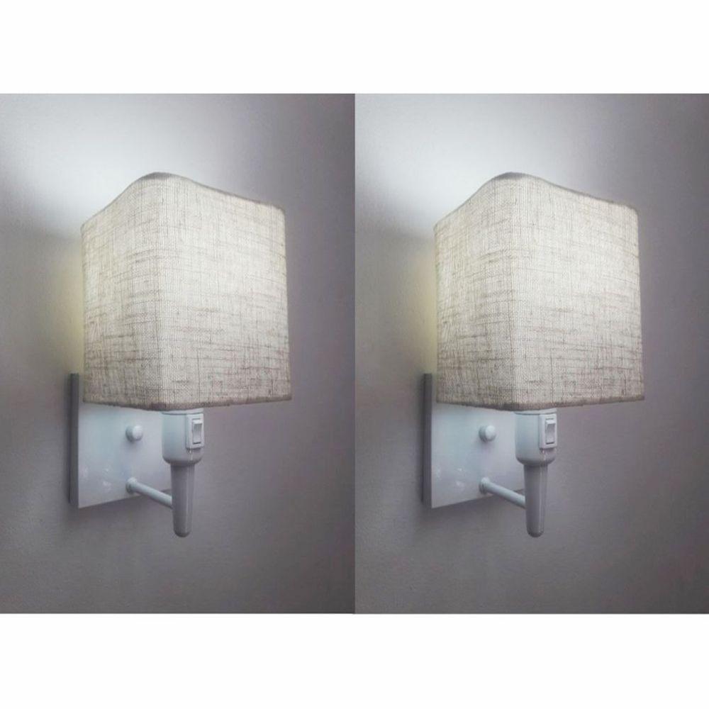 Kit-2 Arandela Quadrada Md-2019 Branco C- Inter Liga E Desl Cúpula Rustico Bege - Bivolt - 1