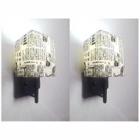 Kit-2 Arandela Quadrada Md-2019 Preto C- Inter Liga E Desl Cúpula Em Tecido Ny-jornal - Bivolt - 1