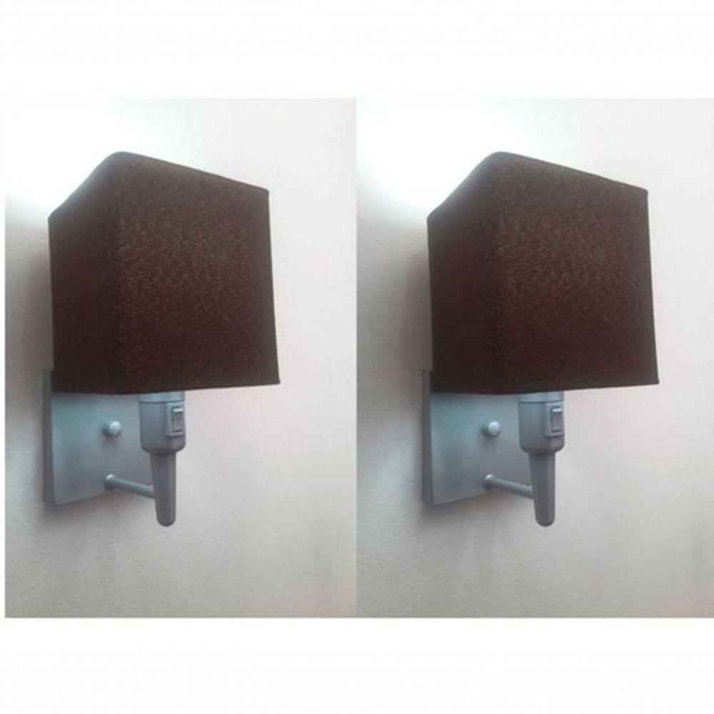 Kit-2 Arandela Quadrada Md-2019 Cinza C- Inter Liga E Desl Cúpula Em Tecido Café - Bivolt - 3