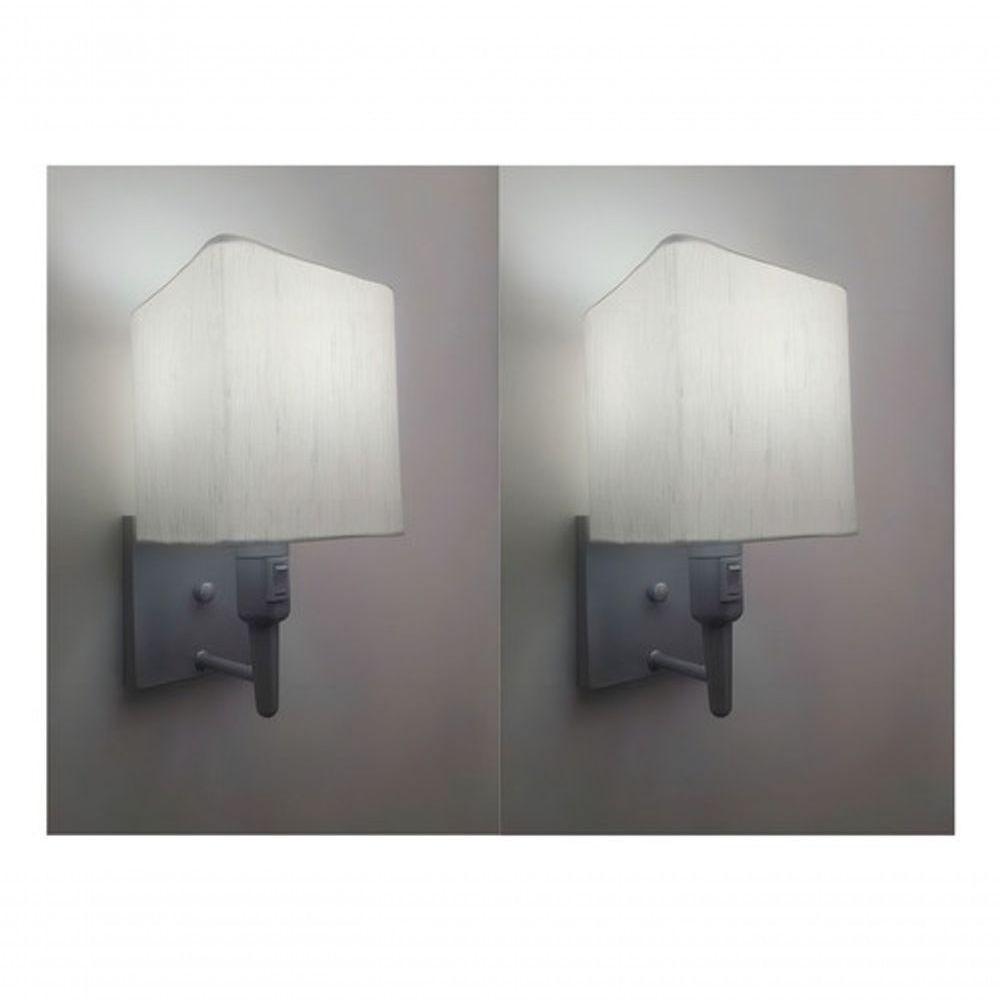 Kit-2 Arandela Quadrada Md-2019 Cinza C- Inter Liga E Desl Cúpula Em Tecido Linho Bege - Bivolt - 3