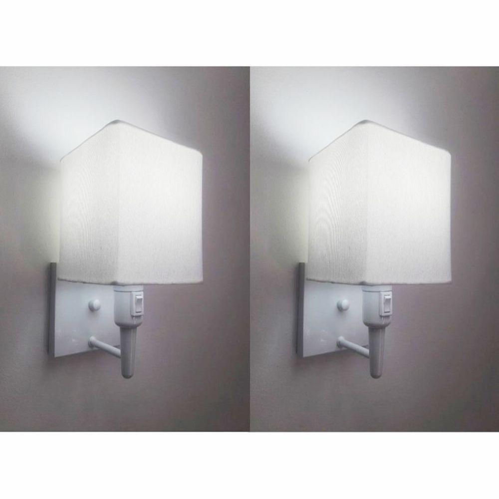 Kit-2 Arandela Quadrada Md-2019 Branco C- Inter Liga E Desl Cúpula Em Tecido Branco - Bivolt - 1