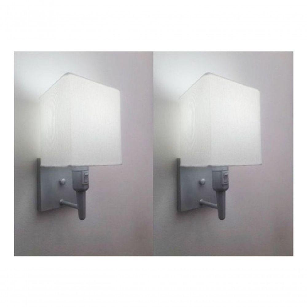 Kit-2 Arandela Quadrada Md-2019 Cinza C- Inter Liga E Desl Cúpula Em Tecido Branco - Bivolt - 3