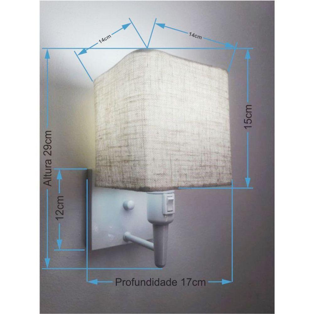 Arandela Quadrada Vivare Md-2019 Base Branco Com Interruptor Cúpula Em Tecido - Bivolt Branco-rustico-bege 127-220v - 2