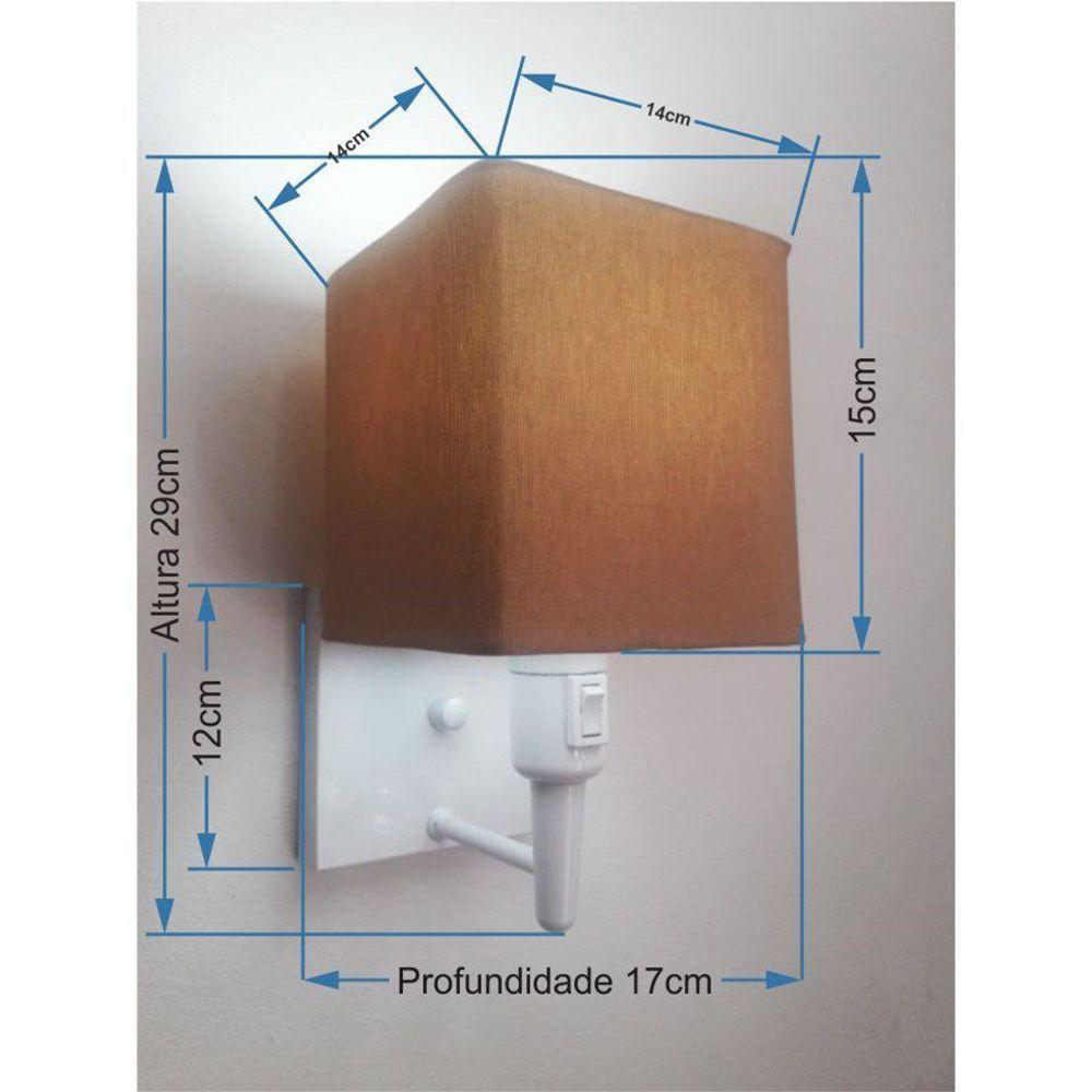 Arandela Quadrada Vivare Md-2019 Base Branco Com Interruptor Cúpula Em Tecido - Bivolt Branco-palha 127-220v - 2