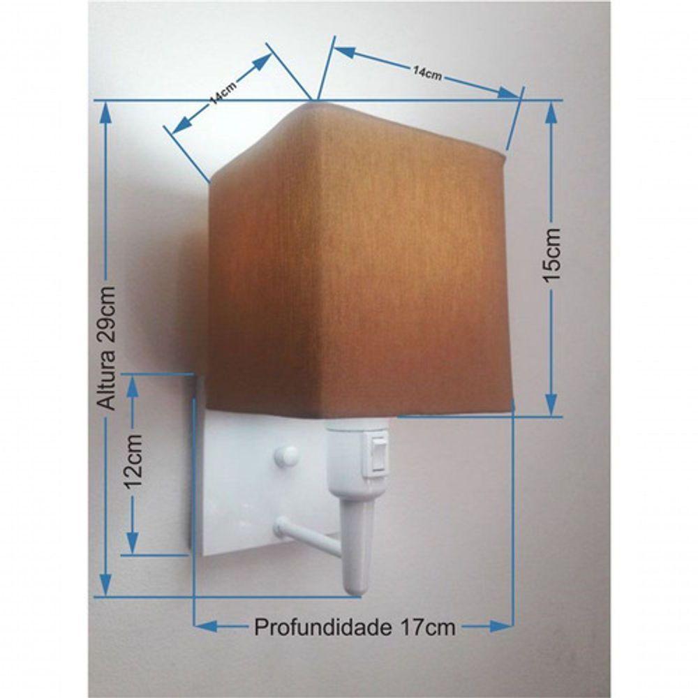 Arandela Quadrada Vivare Md-2019 Base Branco Com Interruptor Cúpula Em Tecido - Bivolt Branco-palha 127-220v - 5