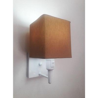 Arandela Quadrada Vivare Md-2019 Base Branco Com Interruptor Cúpula Em Tecido - Bivolt Branco-palha 127-220v