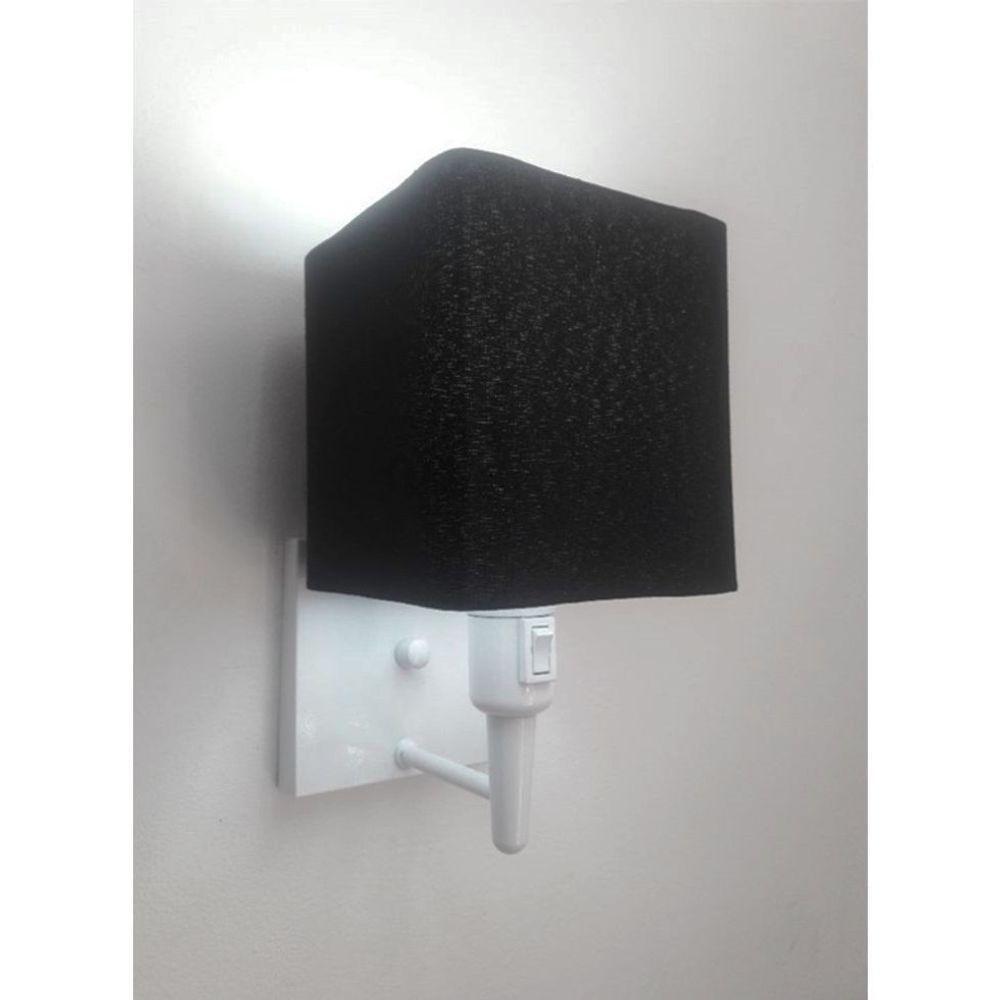 Arandela Quadrada Vivare Md-2019 Base Branco Com Interruptor Cúpula Em Tecido - Bivolt Branco-preto 127-220v - 1