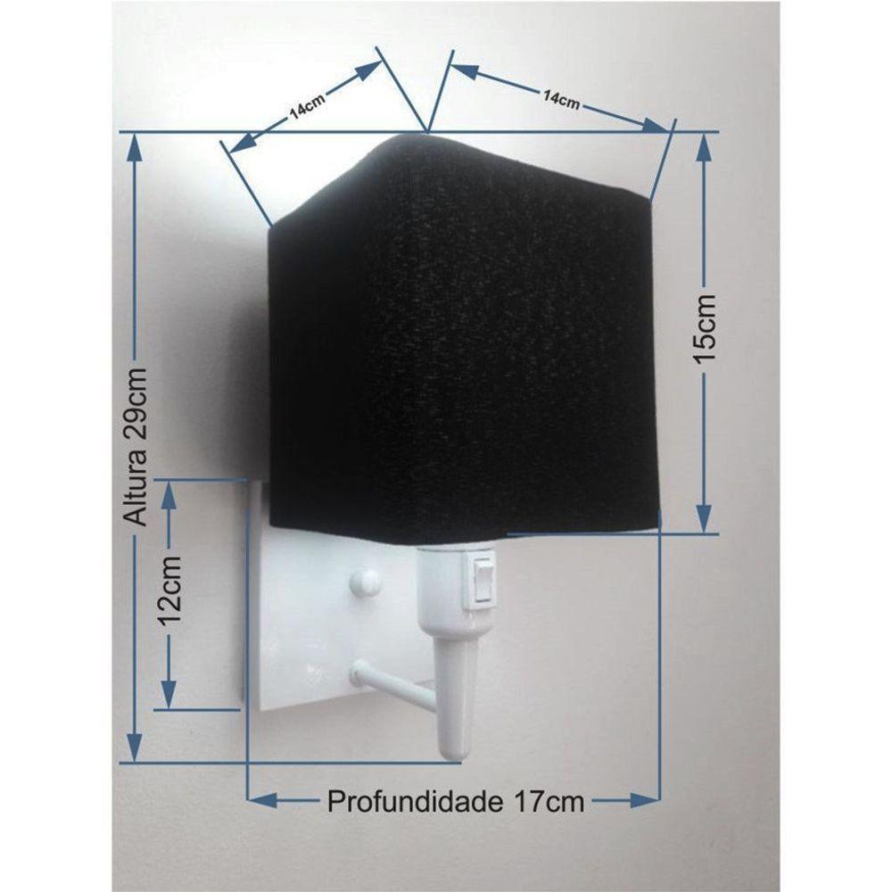 Arandela Quadrada Vivare Md-2019 Base Branco Com Interruptor Cúpula Em Tecido - Bivolt Branco-preto 127-220v - 2