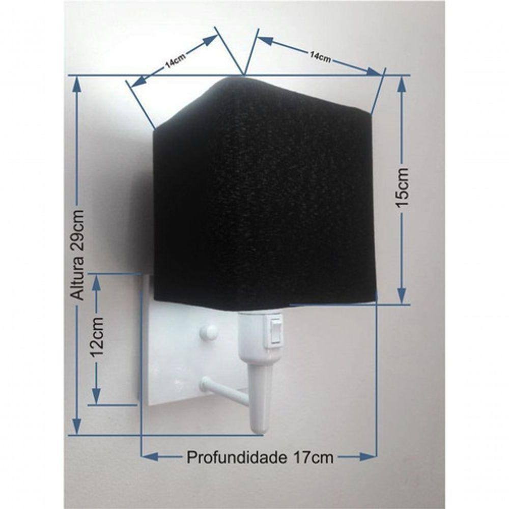 Arandela Quadrada Vivare Md-2019 Base Branco Com Interruptor Cúpula Em Tecido - Bivolt Branco-preto 127-220v - 4