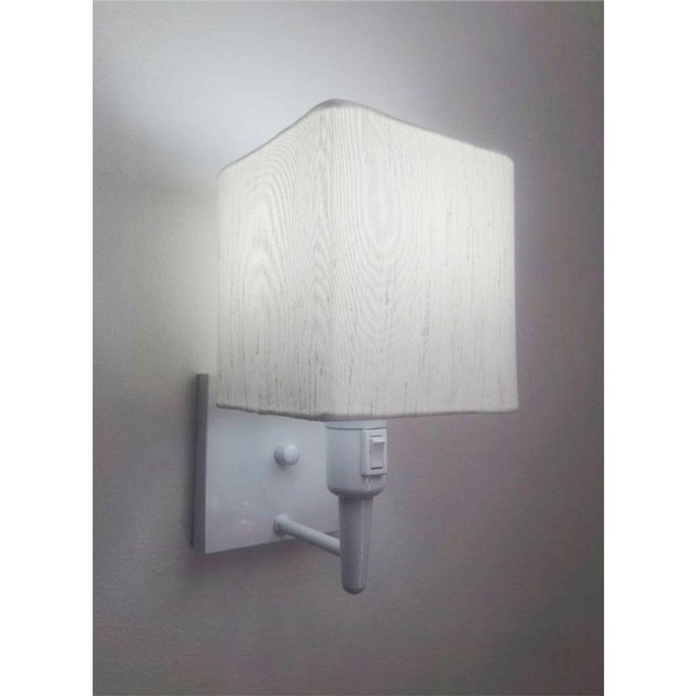 Arandela Quadrada Vivare Md-2019 Base Branco Com Interruptor Cúpula Em Tecido - Bivolt Branco-linho-bege 127-220v - 1