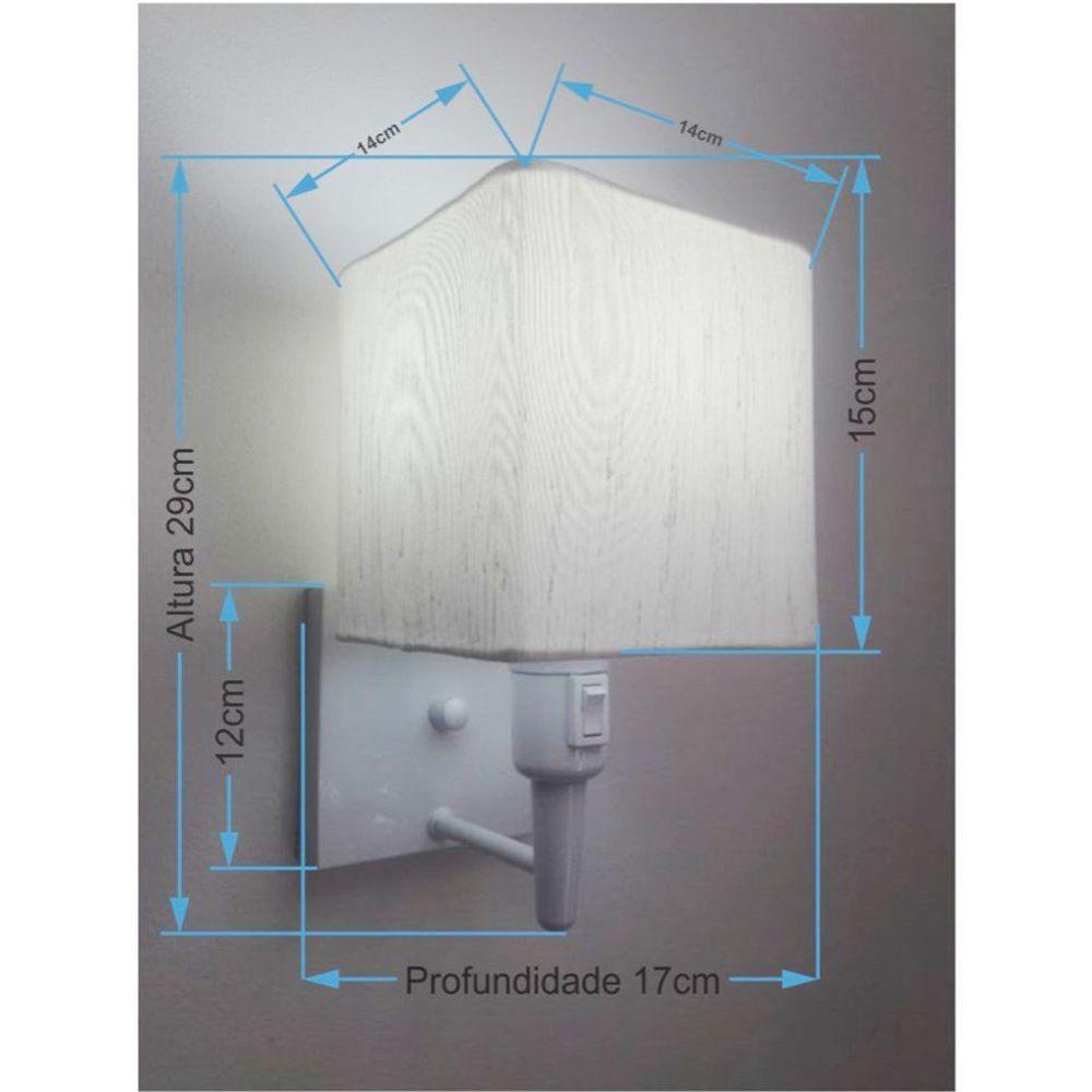 Arandela Quadrada Vivare Md-2019 Base Branco Com Interruptor Cúpula Em Tecido - Bivolt Branco-linho-bege 127-220v - 2