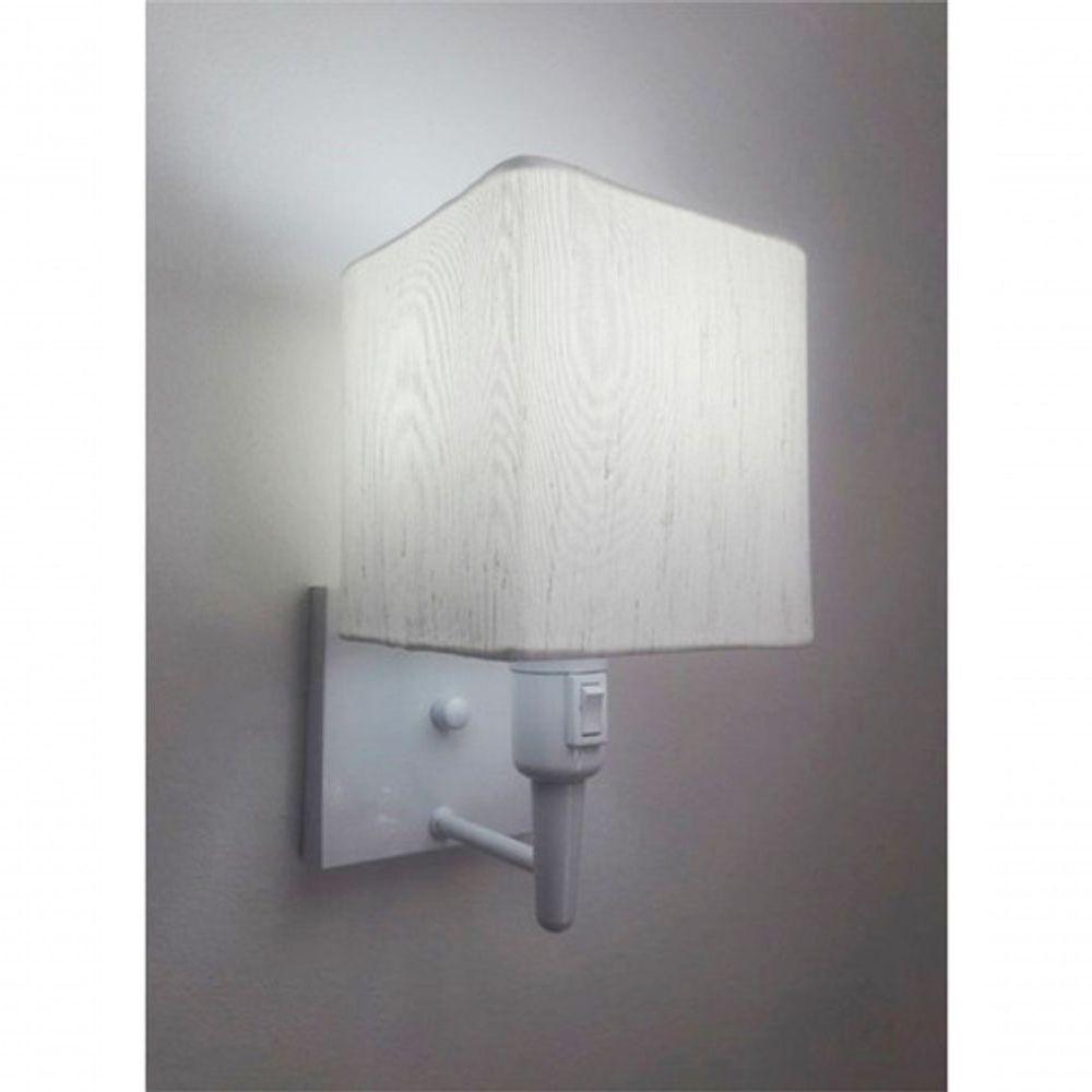 Arandela Quadrada Vivare Md-2019 Base Branco Com Interruptor Cúpula Em Tecido - Bivolt Branco-linho-bege 127-220v - 3