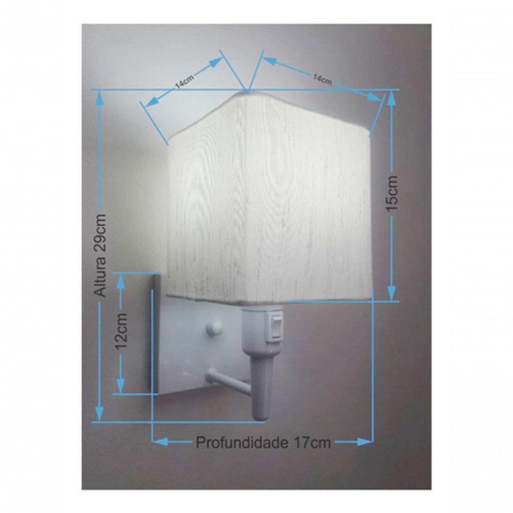 Arandela Quadrada Vivare Md-2019 Base Branco Com Interruptor Cúpula Em Tecido - Bivolt Branco-linho-bege 127-220v - 4
