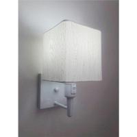 Arandela Quadrada Vivare Md-2019 Base Branco Com Interruptor Cúpula Em Tecido - Bivolt Branco-linho-bege 127-220v - 1