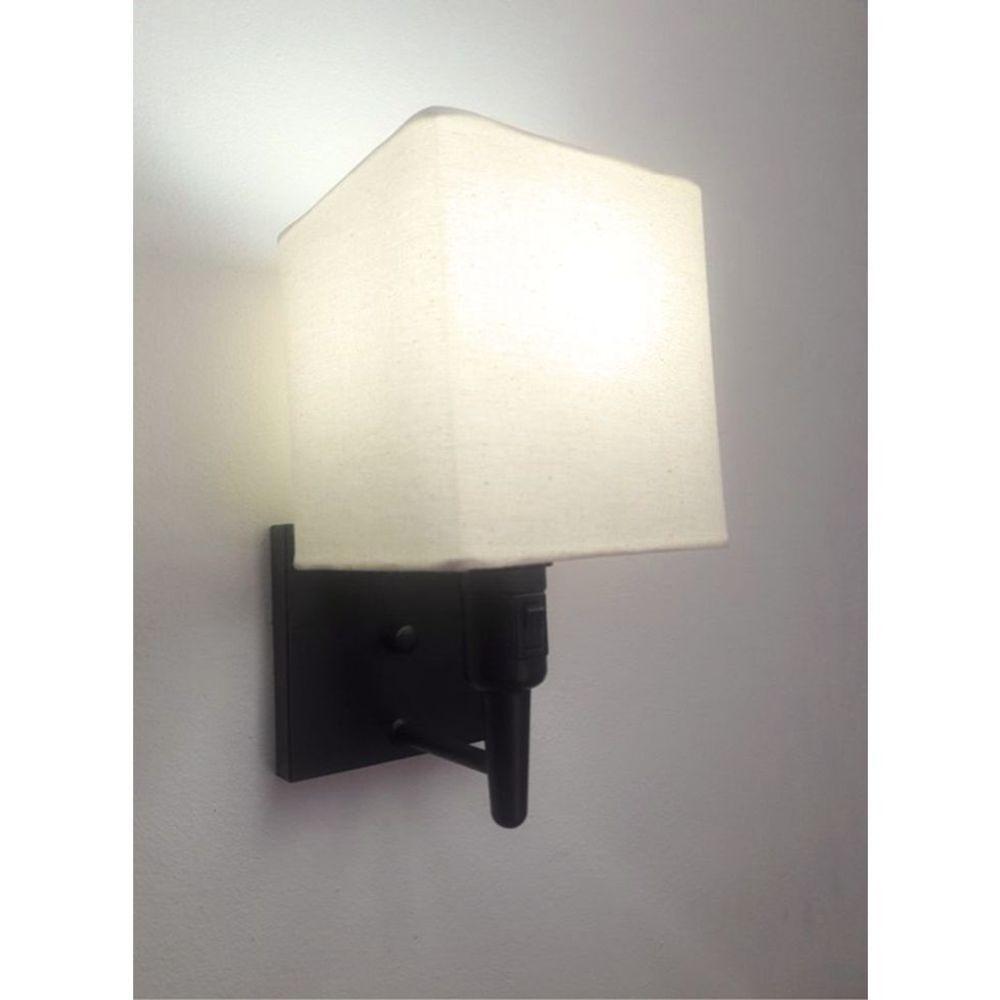 Arandela Quadrada Vivare Md-2019 Base Preto Com Interruptor Cúpula Em Tecido - Bivolt Preta-algodão-crú 127-220v - 1