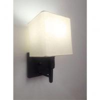 Arandela Quadrada Vivare Md-2019 Base Preto Com Interruptor Cúpula Em Tecido - Bivolt Preta-algodão-crú 127-220v