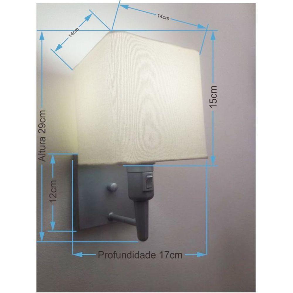 Arandela Quadrada Vivare Md-2019 Base Cinza Com Interruptor E Cúpula Em Tecido - Bivolt Cinza-algodão-crú 127-220v - 2