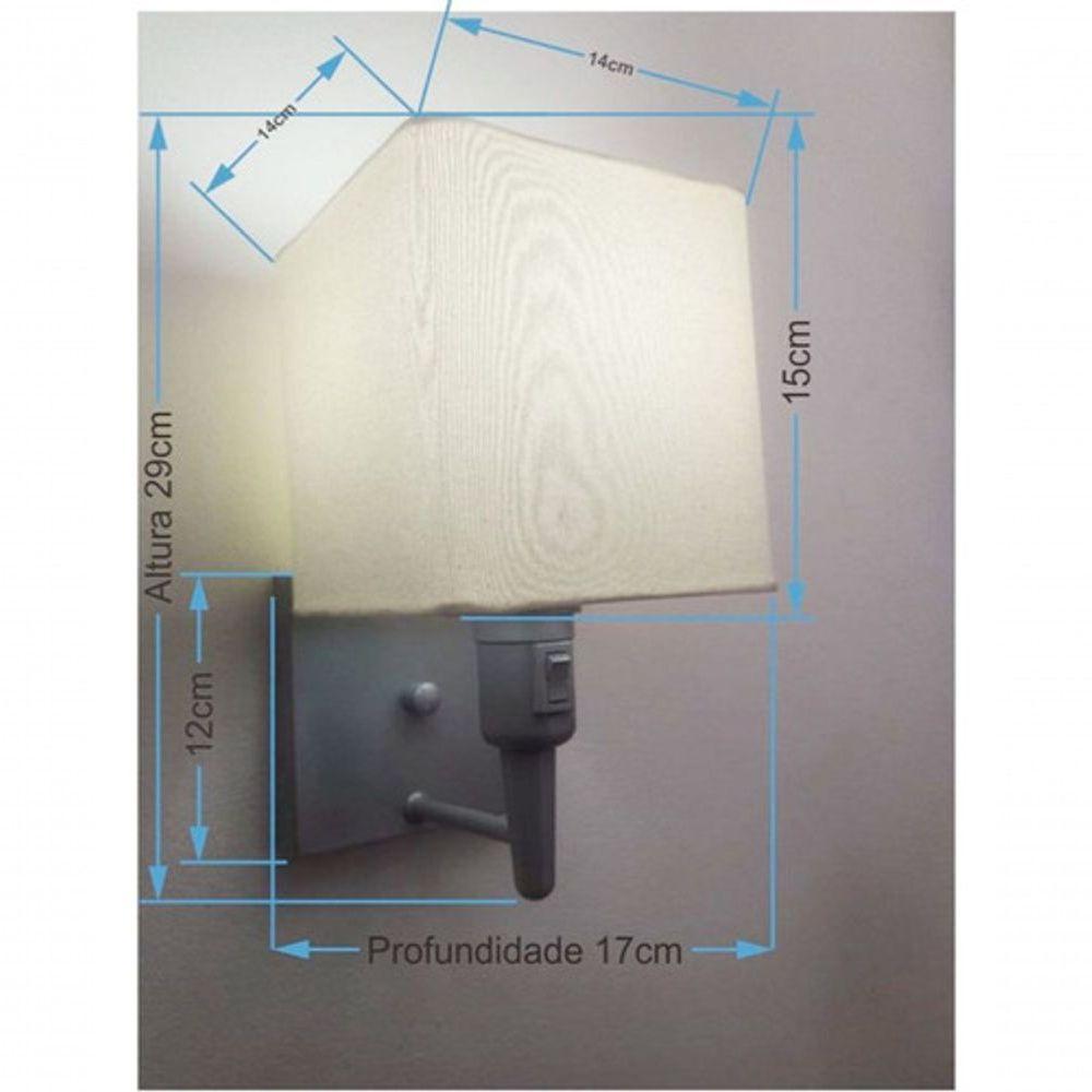 Arandela Quadrada Vivare Md-2019 Base Cinza Com Interruptor E Cúpula Em Tecido - Bivolt Cinza-algodão-crú 127-220v - 5
