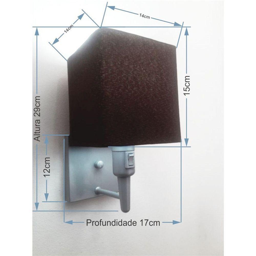 Arandela Quadrada Vivare Md-2019 Base Cinza Com Interruptor E Cúpula Em Tecido - Bivolt Cinza-café 127-220v - 2
