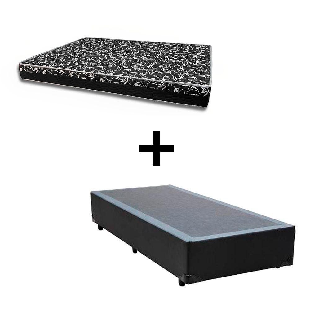 Cama Box Solteiro 88 Tecido Sintético Preto Com Colchão Belize Bello Box - D33 Preto 57x88x188 - 1