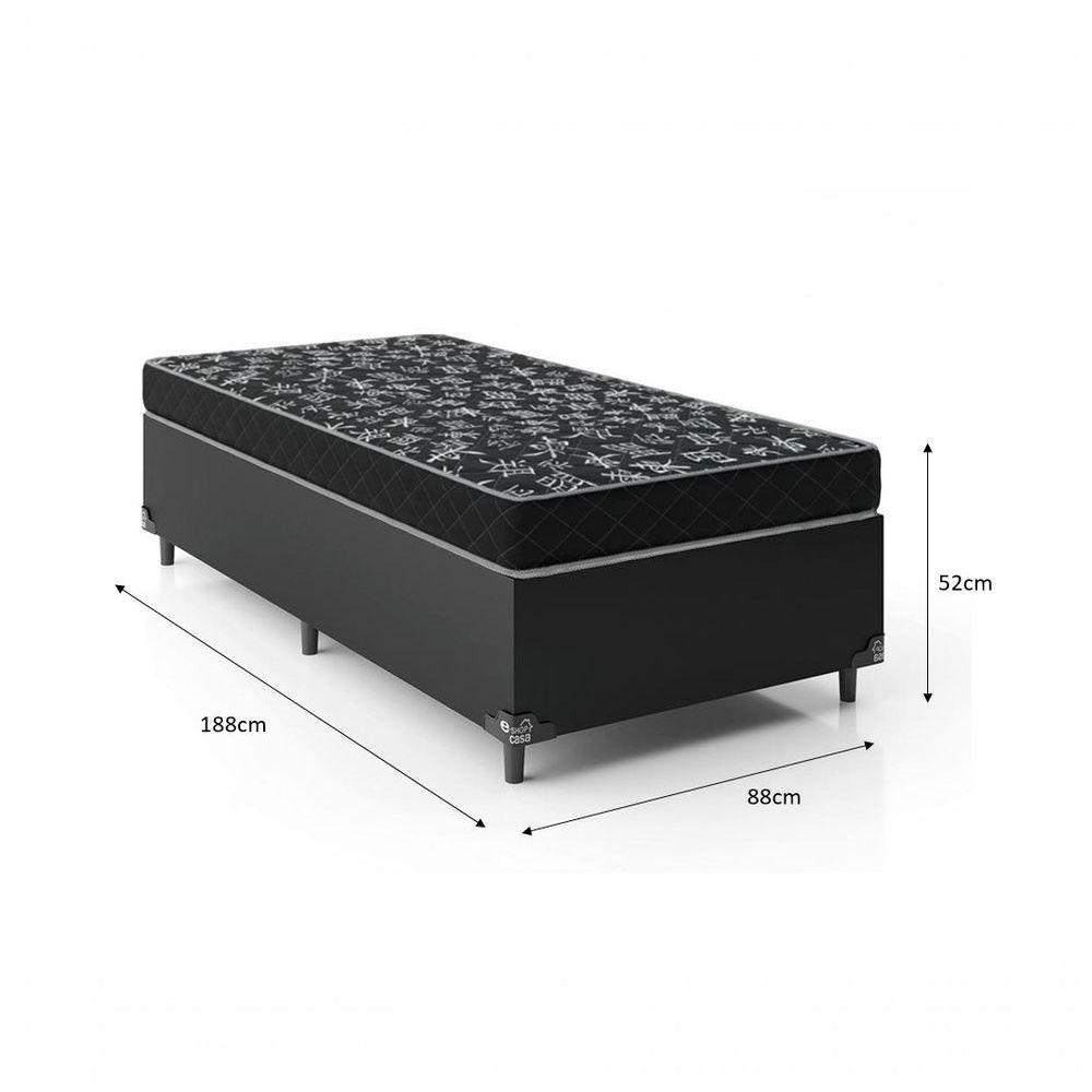 Cama Box Solteiro 88 Tecido Sintético Preto Com Colchão Espuma D20 - Tampo Preto 12cm - 2