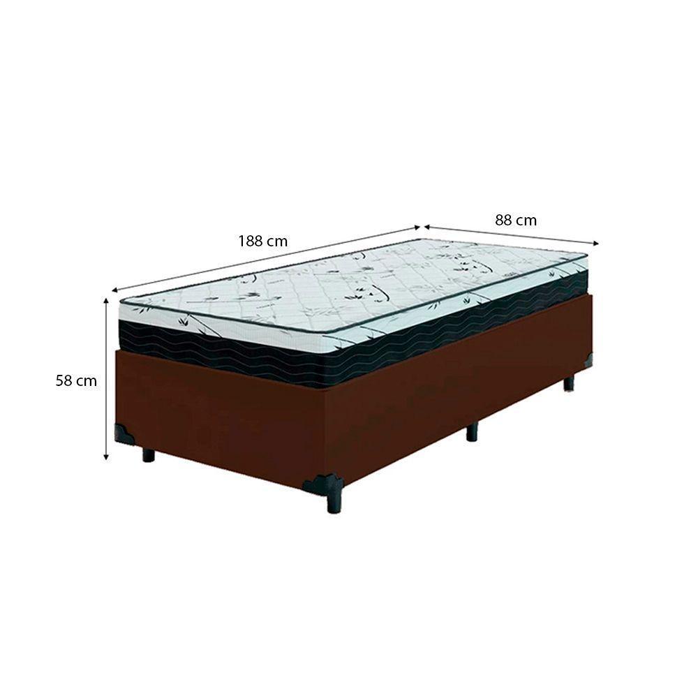 Cama Box Solteiro 88 Sintético Marrom Com Colchão Espuma D33 One Face - Bello Box - 58x88x188 - 2