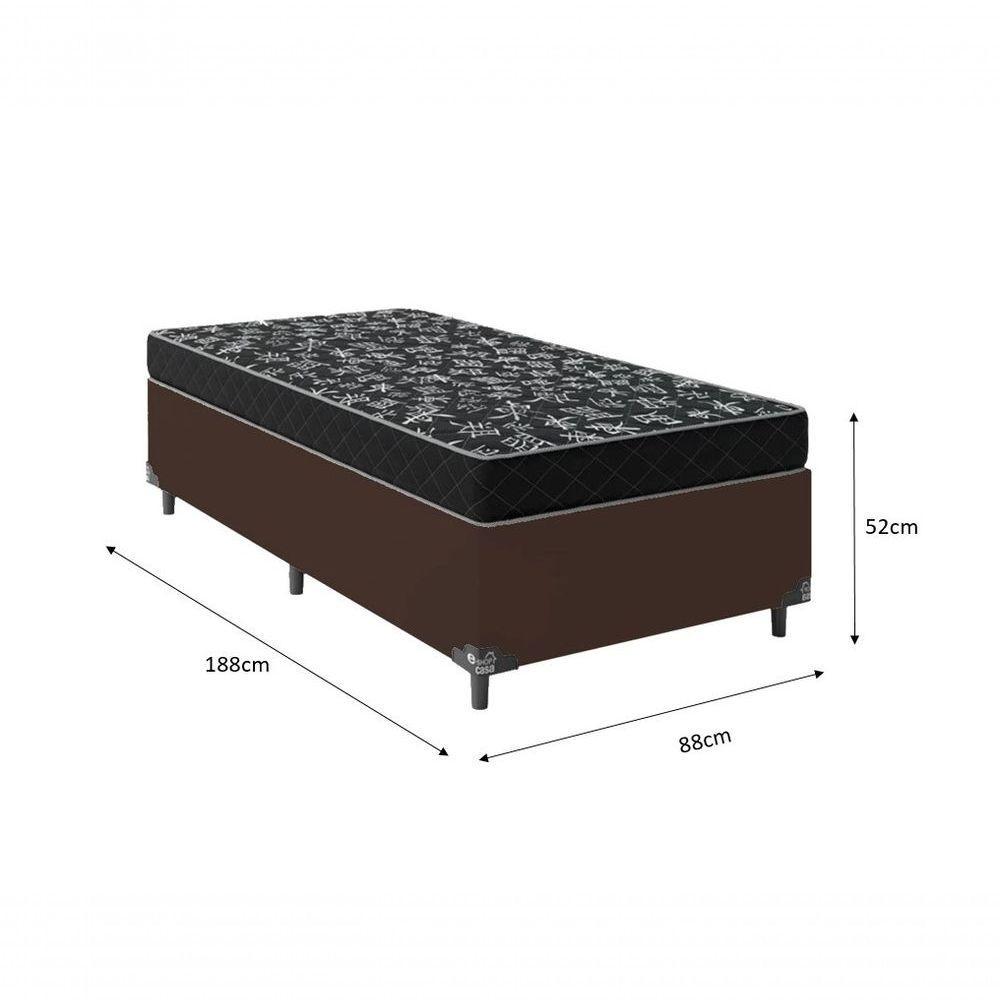 Cama Box Solteiro 88 Tecido Sintético Marrom Com Colchão Espuma D20 - Tampo Preto 12cm - 2