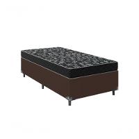 Cama Box Solteiro 88 Tecido Sintético Marrom Com Colchão Espuma D20 - Tampo Preto 12cm - 1