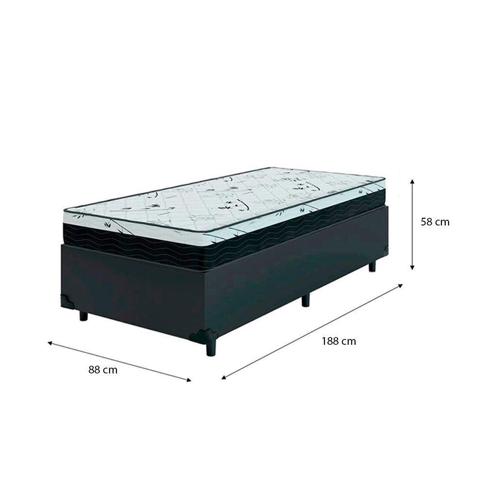 Cama Box Solteiro 88 Tecido Sintético Preto Com Colchão Espuma D33 One Face - Bello Box - 58x88x188 - 2